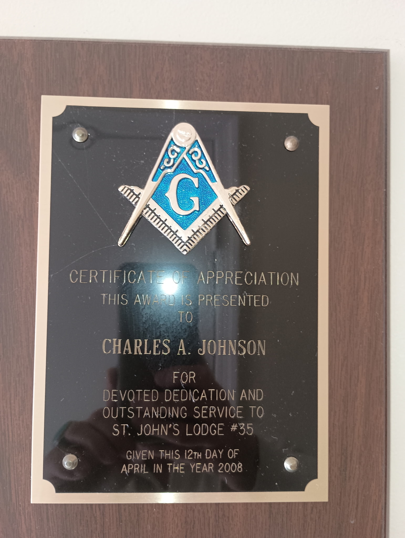 Masons Certificate of Appreciation